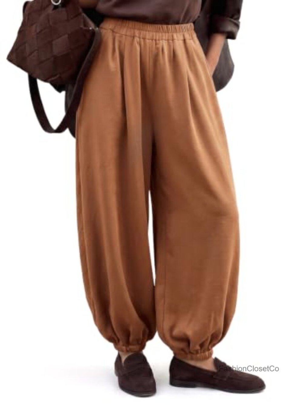 Satin Balloon Barrel Pants Baggy Harem Trousers with Pockets